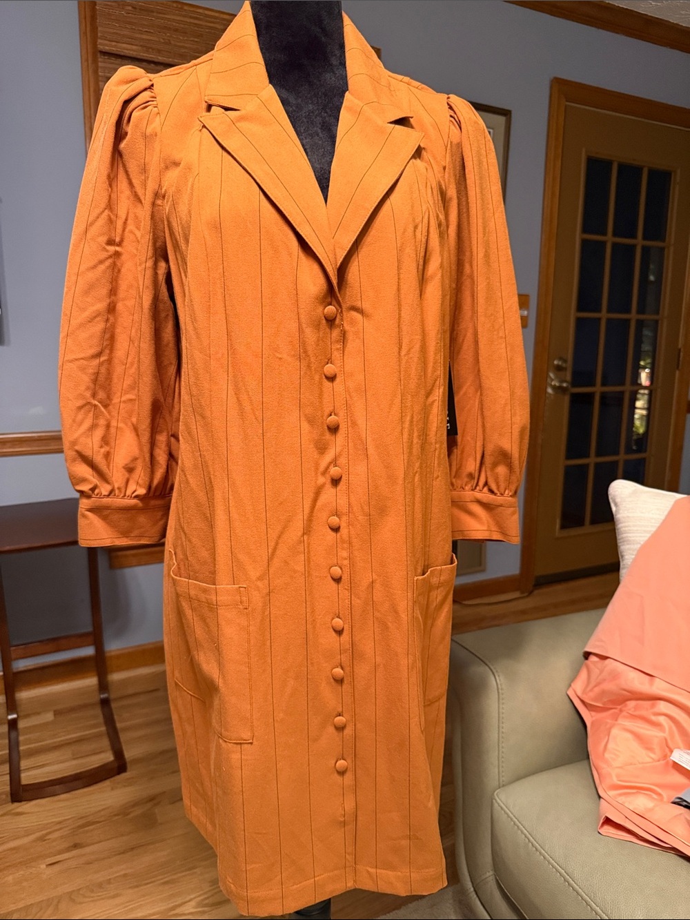 Orange Button-Front Women's Dress Coat